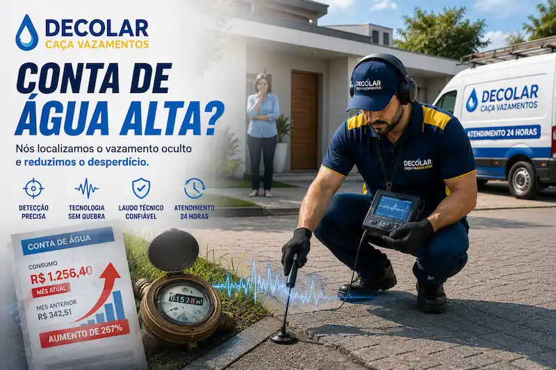 Decolar Caça Vazamentos localizando vazamento oculto responsável por conta de água alta