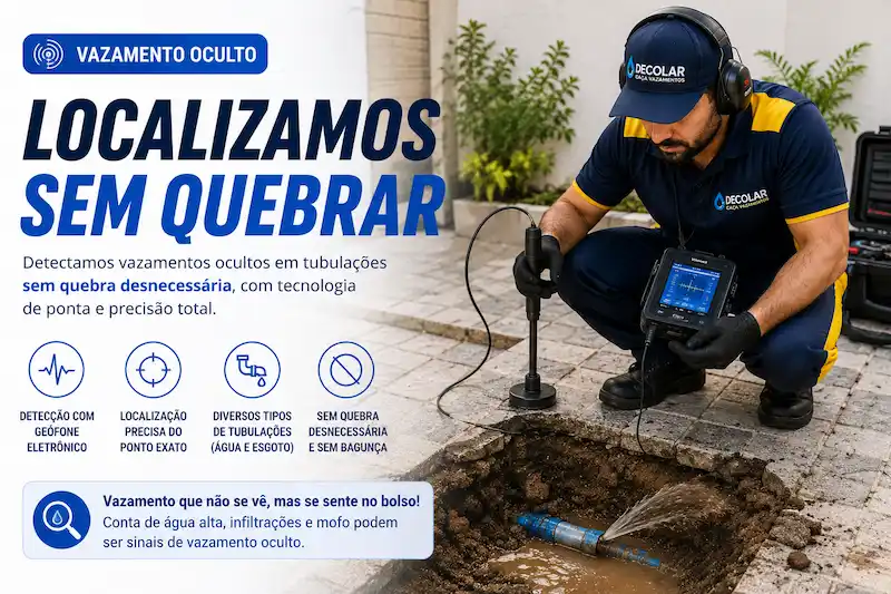 Equipe Decolar Caça Vazamentos localizando vazamento oculto com geofone