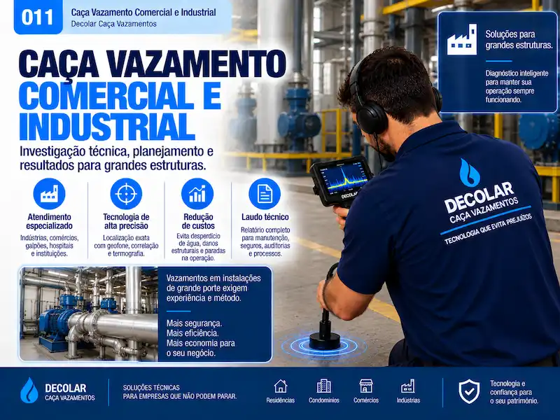 Técnico da Decolar inspecionando tubulação em uma instalação comercial