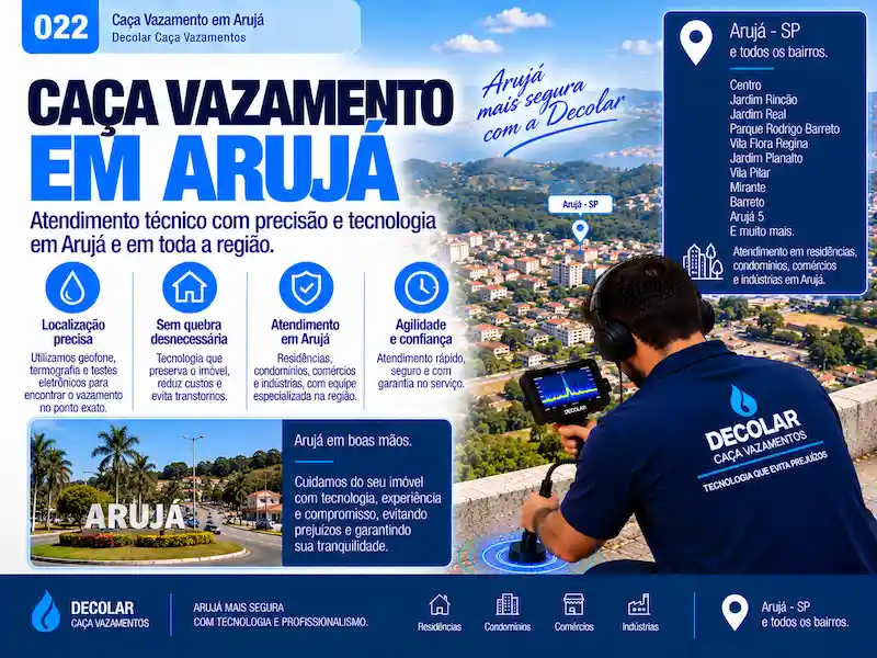 Técnico da Decolar realizando caça vazamento em Arujá