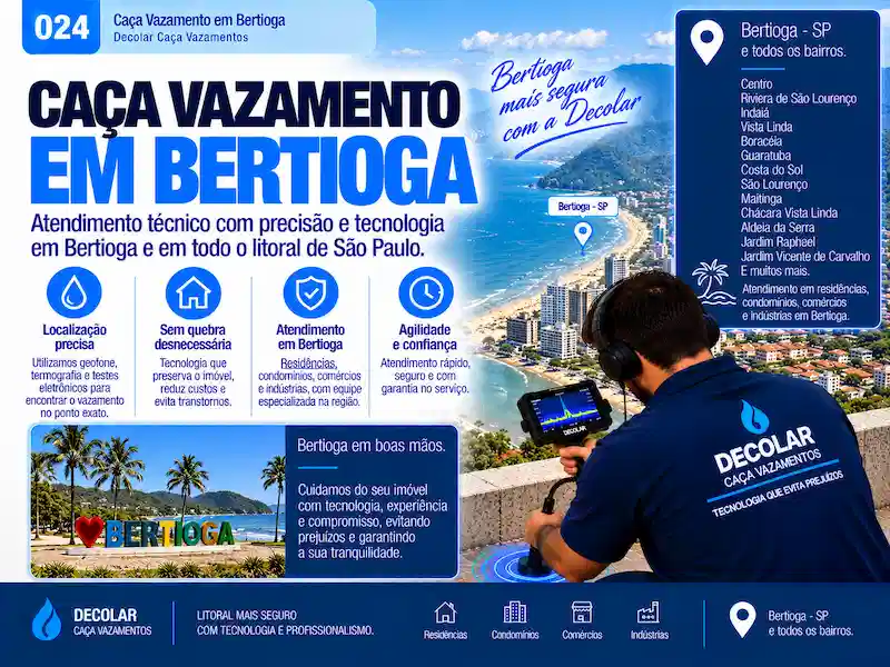 Técnico da Decolar realizando caça vazamento em Bertioga