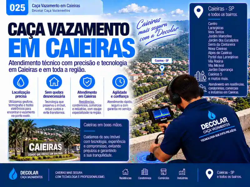 Técnico da Decolar realizando caça vazamento em Caieiras