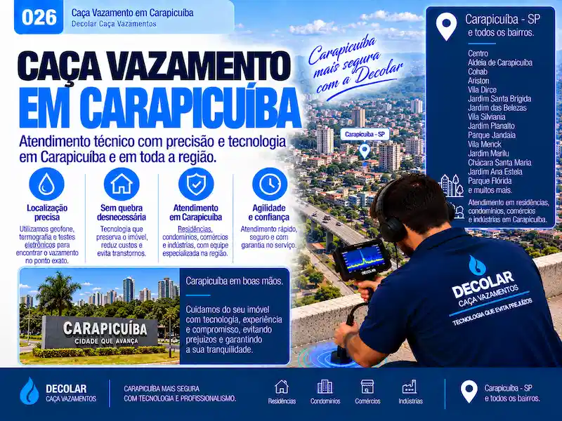Técnico da Decolar realizando caça vazamento em Carapicuíba