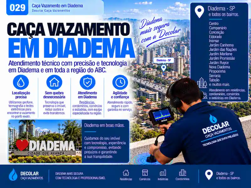Técnico da Decolar realizando caça vazamento em Diadema