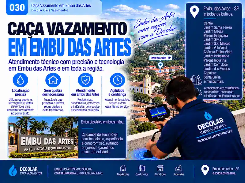 Técnico da Decolar realizando caça vazamento em Embu das Artes
