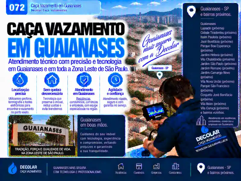 Técnico da Decolar realizando caça vazamento em Guaianases