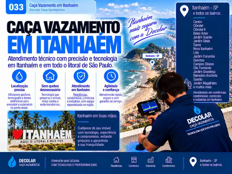 Técnico da Decolar realizando caça vazamento em Itanhaém