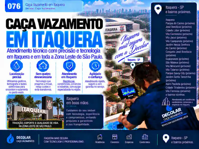Técnico da Decolar realizando caça vazamento em Itaquera