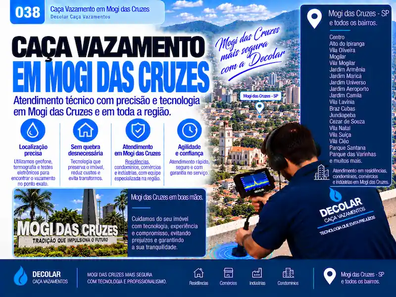 Técnico da Decolar realizando caça vazamento em Mogi das Cruzes