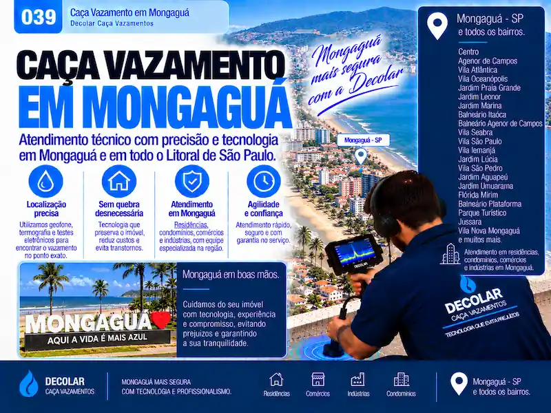 Técnico da Decolar realizando caça vazamento em Mongaguá