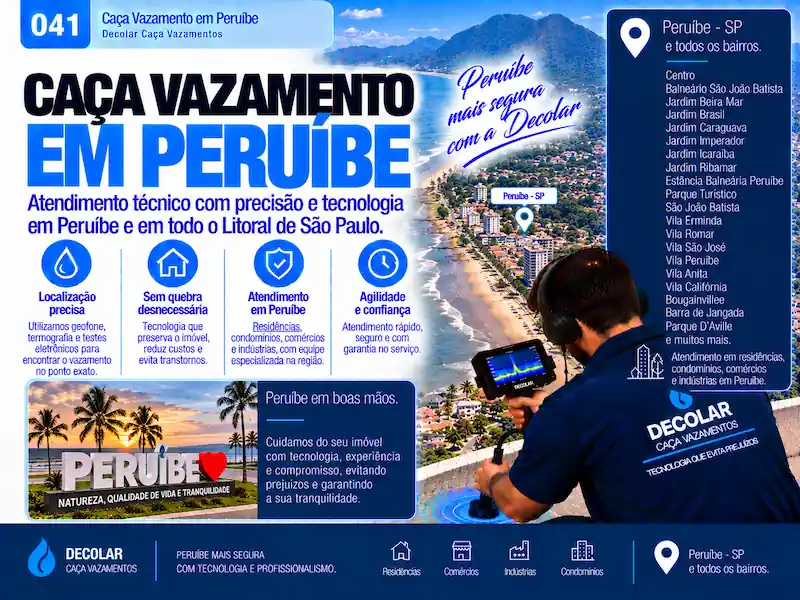 Técnico da Decolar realizando caça vazamento em Peruíbe