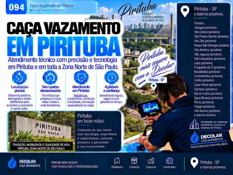 Técnico da Decolar realizando caça vazamento em Pirituba