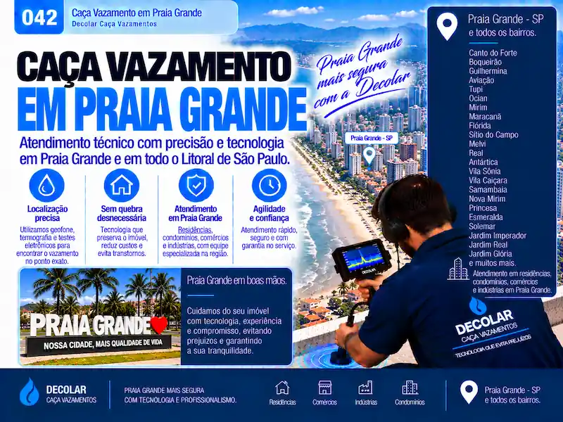 Técnico da Decolar realizando caça vazamento em Praia Grande
