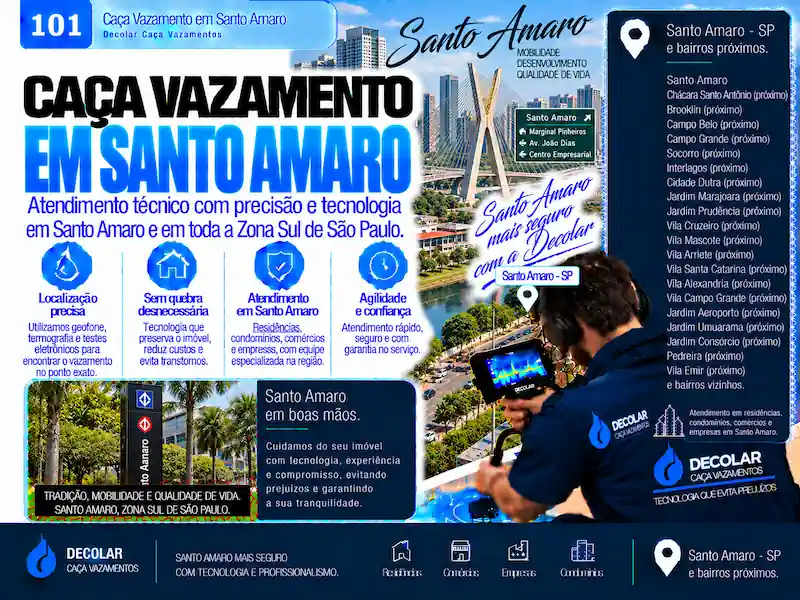 Técnico da Decolar realizando caça vazamento em Santo Amaro