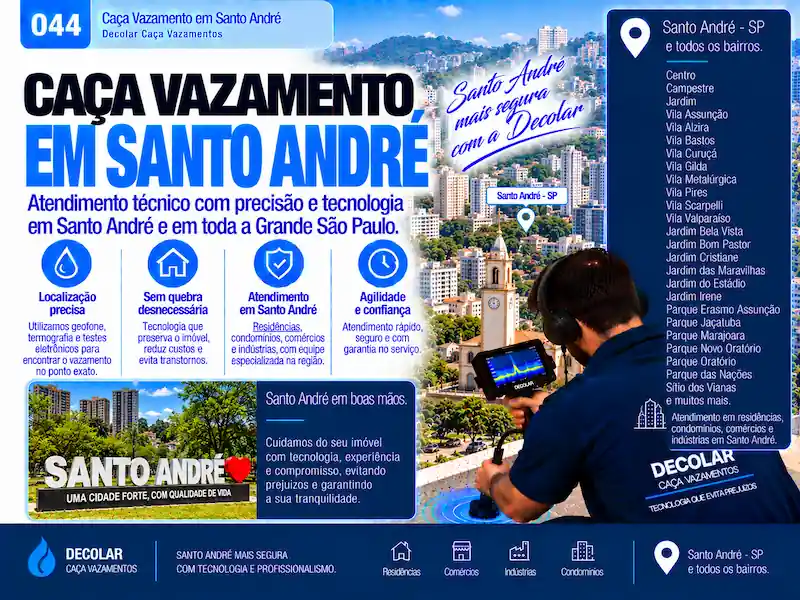 Técnico da Decolar realizando caça vazamento em Santo André
