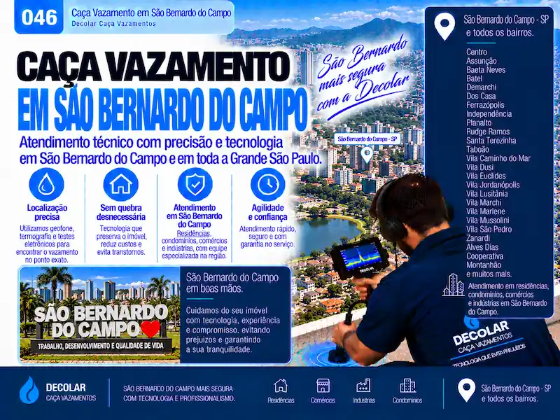 Técnico da Decolar realizando caça vazamento em São Bernardo do Campo
