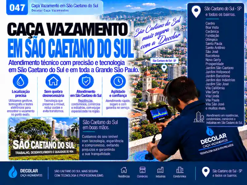 Técnico da Decolar realizando caça vazamento em São Caetano do Sul