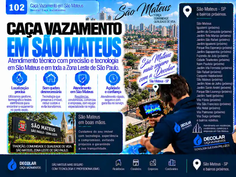 Técnico da Decolar realizando caça vazamento em São Mateus