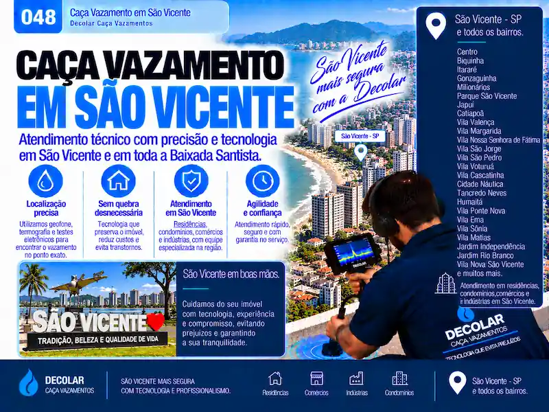 Técnico da Decolar realizando caça vazamento em São Vicente