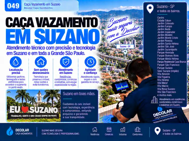 Técnico da Decolar realizando caça vazamento em Suzano