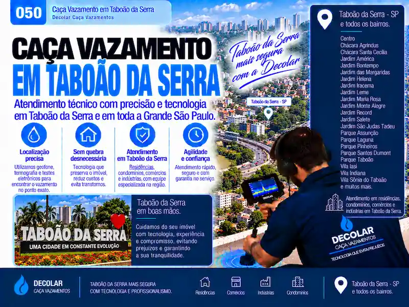 Técnico da Decolar realizando caça vazamento em Taboão da Serra