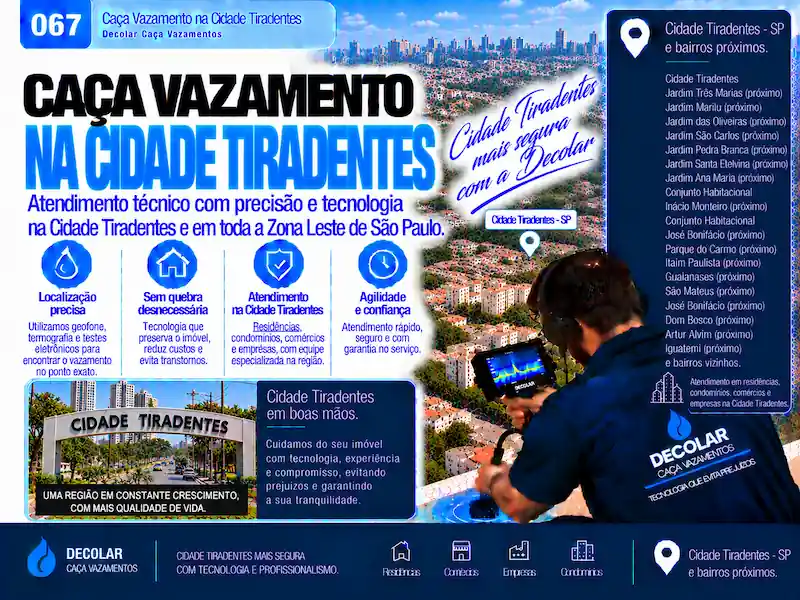 Técnico da Decolar realizando caça vazamento em Cidade Tiradentes
