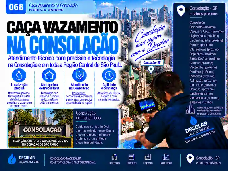 Técnico da Decolar realizando caça vazamento em Consolação
