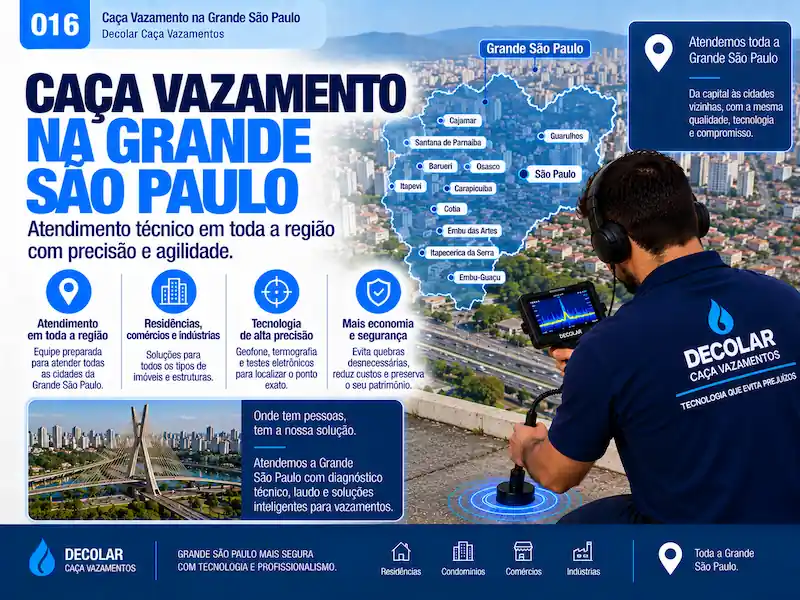 Técnico da Decolar realizando caça vazamento em Grande São Paulo