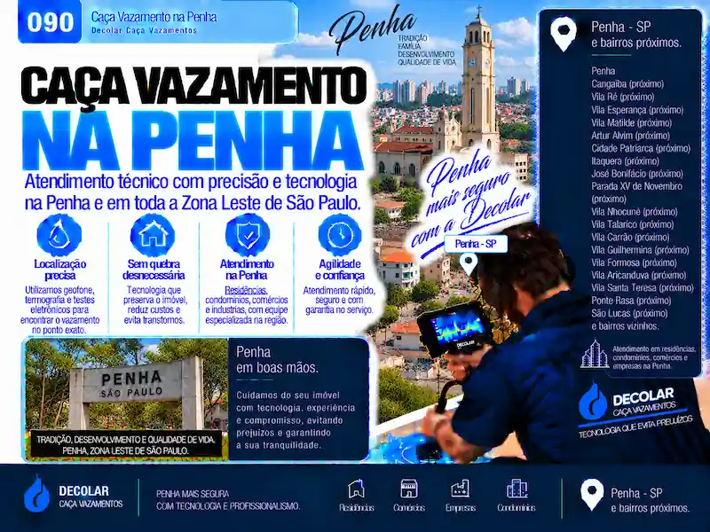 Técnico da Decolar realizando caça vazamento em Penha