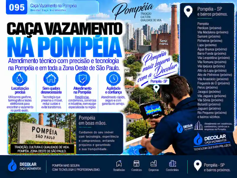 Técnico da Decolar realizando caça vazamento em Pompeia