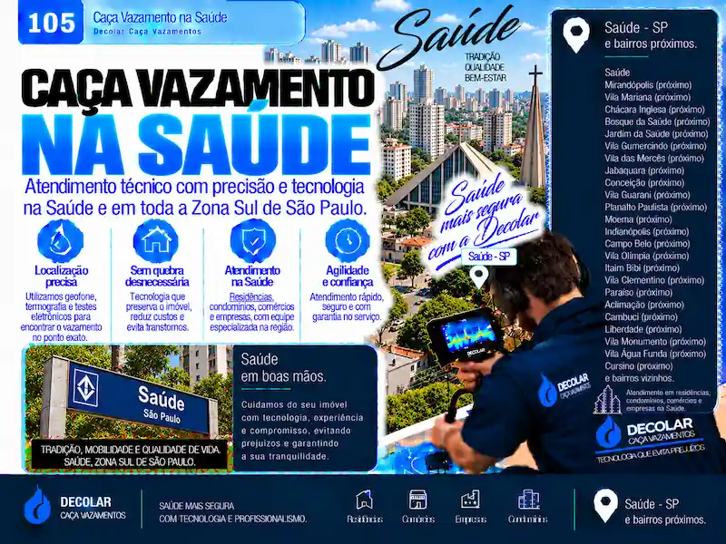 Técnico da Decolar realizando caça vazamento em Saúde