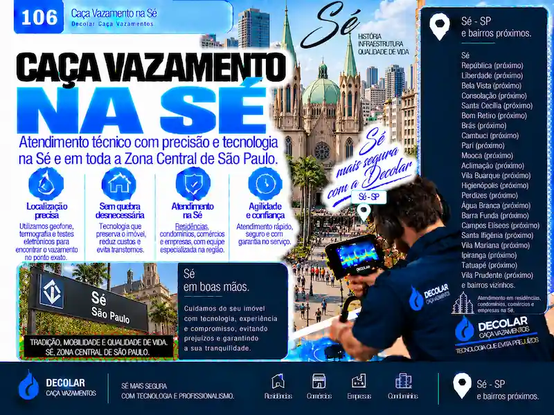 Técnico da Decolar realizando caça vazamento em Sé