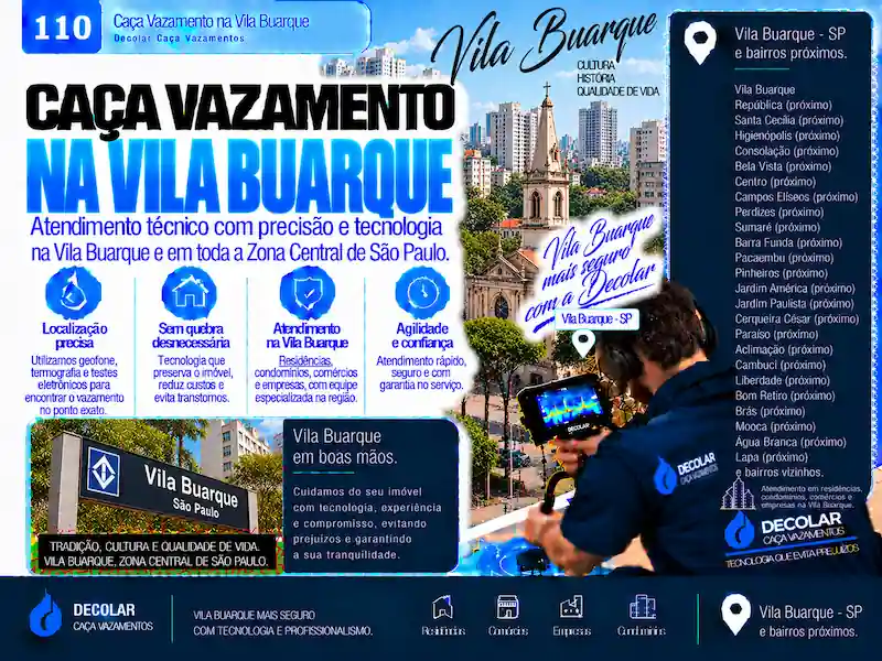 Técnico da Decolar realizando caça vazamento em Vila Buarque