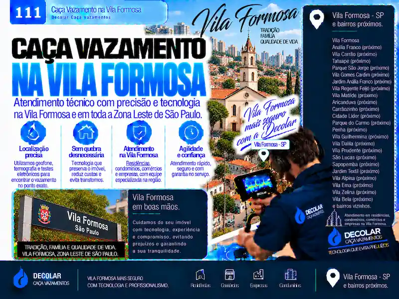 Técnico da Decolar realizando caça vazamento em Vila Formosa