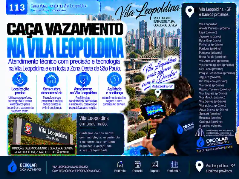 Técnico da Decolar realizando caça vazamento em Vila Leopoldina