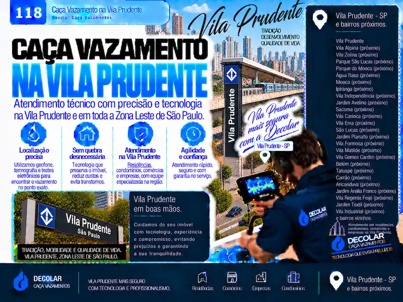 Técnico da Decolar realizando caça vazamento em Vila Prudente