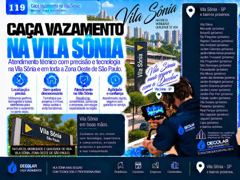 Técnico da Decolar realizando caça vazamento em Vila Sônia