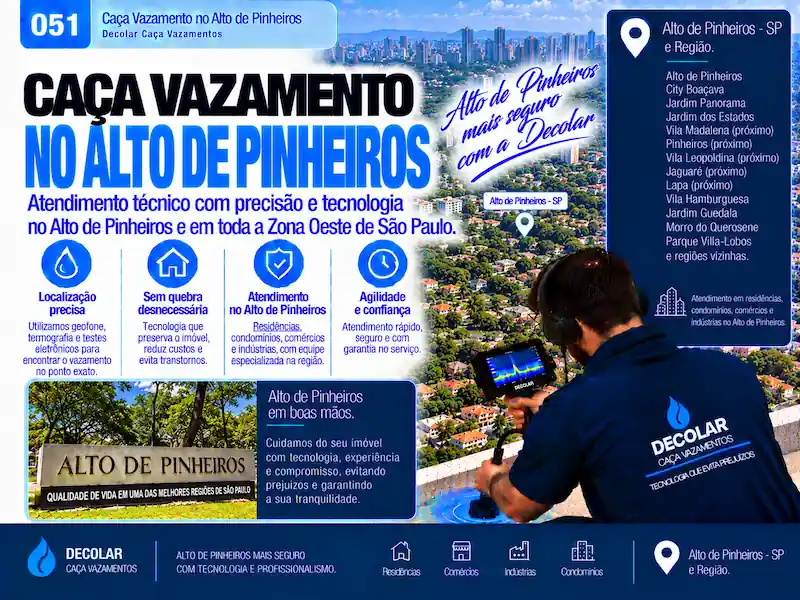 Técnico da Decolar realizando caça vazamento em Alto de Pinheiros