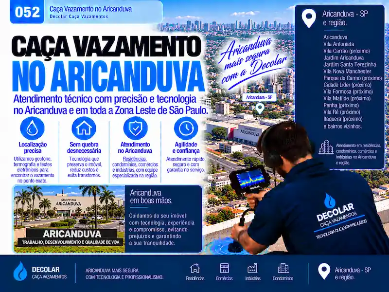 Técnico da Decolar realizando caça vazamento em Aricanduva