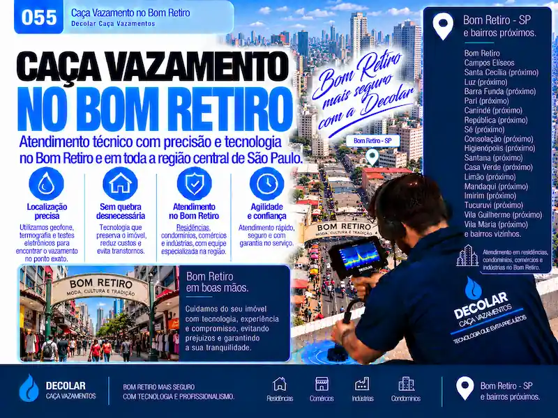 Técnico da Decolar realizando caça vazamento em Bom Retiro