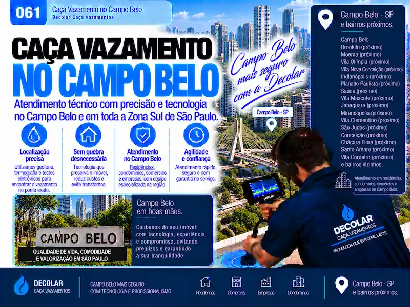 Técnico da Decolar realizando caça vazamento em Campo Belo