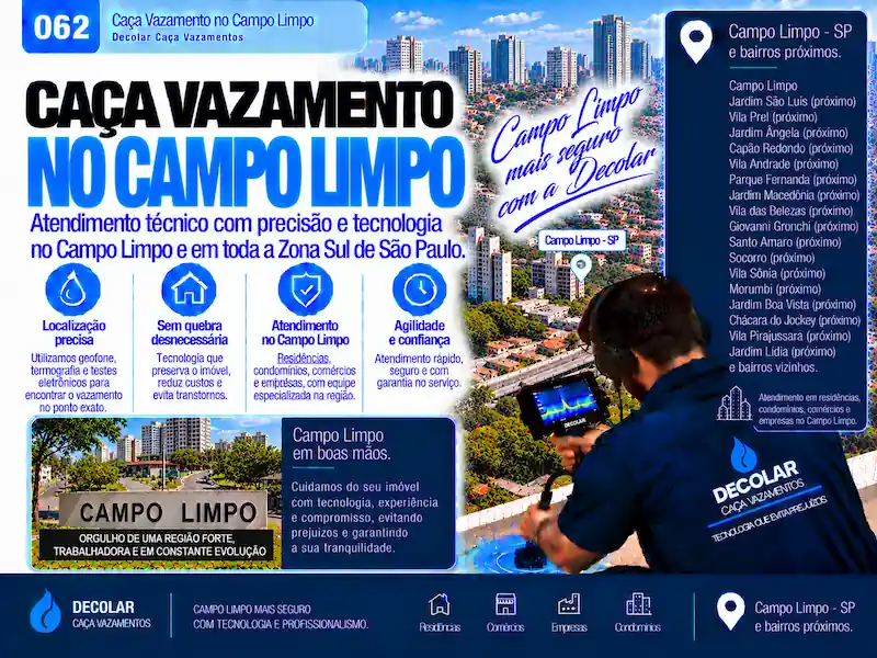 Técnico da Decolar realizando caça vazamento em Campo Limpo