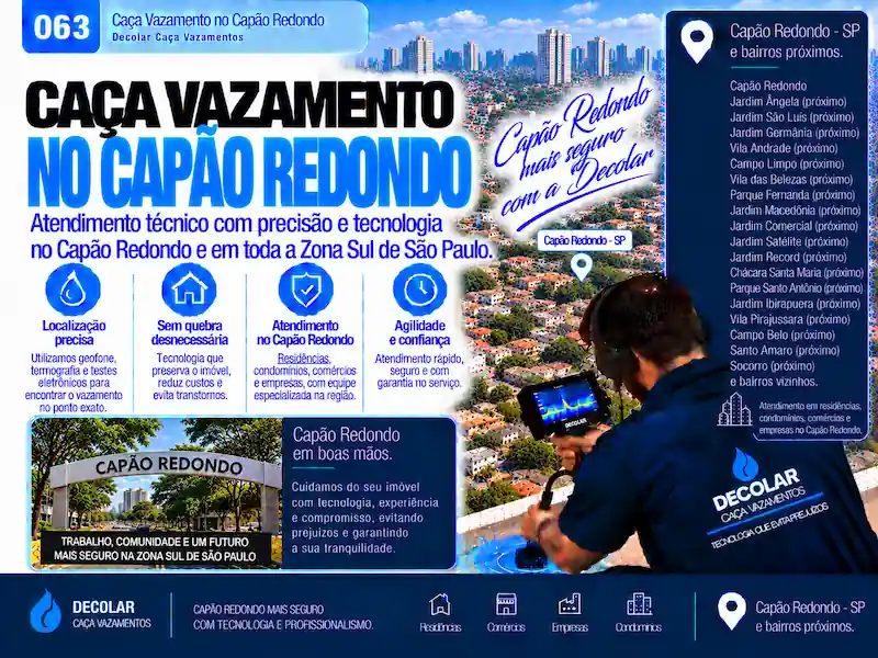 Técnico da Decolar realizando caça vazamento em Capão Redondo