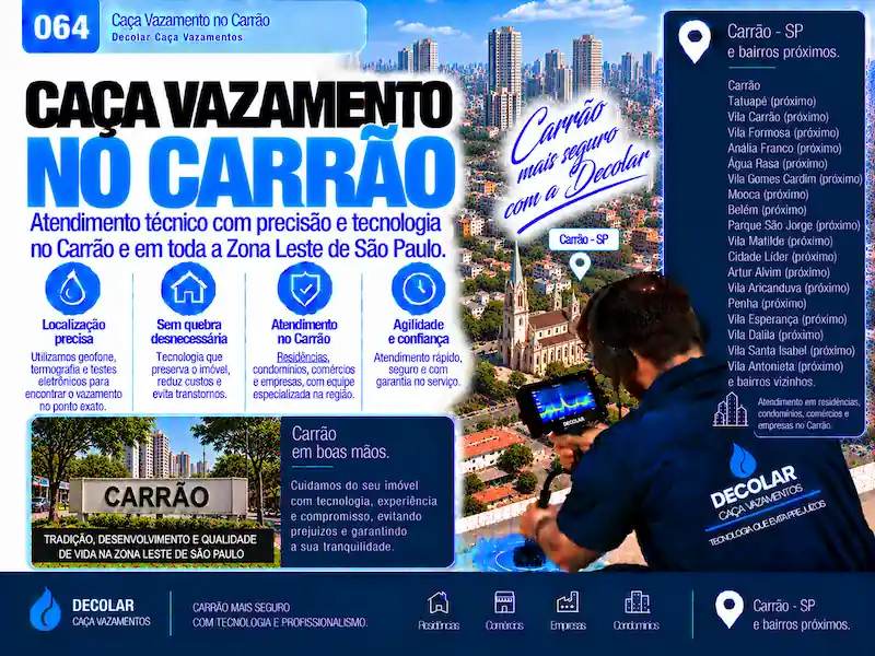 Técnico da Decolar realizando caça vazamento em Carrão