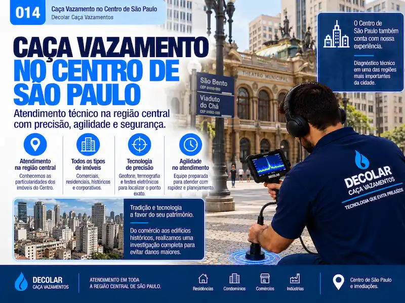 Técnico da Decolar realizando caça vazamento em Centro de São Paulo