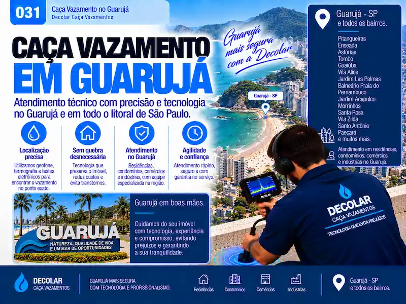Técnico da Decolar realizando caça vazamento em Guarujá
