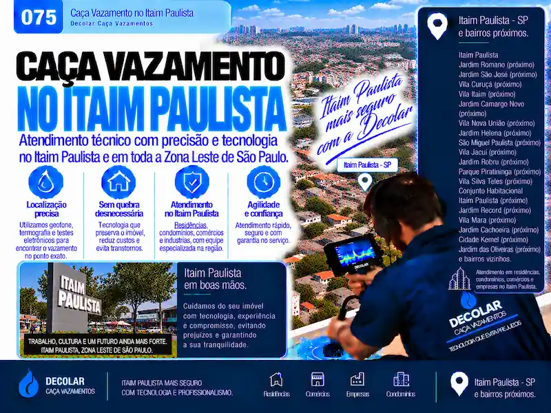 Técnico da Decolar realizando caça vazamento em Itaim Paulista