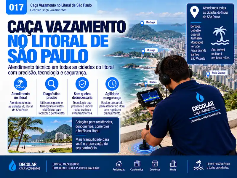 Técnico da Decolar realizando caça vazamento em Litoral de São Paulo