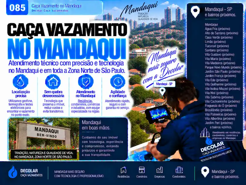 Técnico da Decolar realizando caça vazamento em Mandaqui