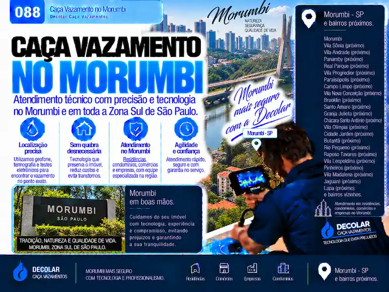 Técnico da Decolar realizando caça vazamento em Morumbi